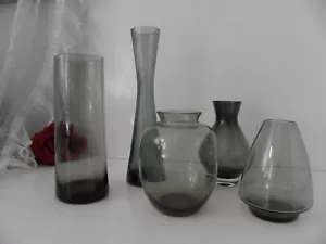 Sammlung 5 grüne Rauchglas Vasen Wagenfeld Ära 50/60erJ. Vintage - Bild 1 von 6