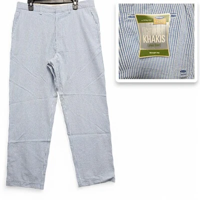 Винтажный старый темно-синий Seersucker брюки мужские 36 x 32 легкий хаки Y2K новый без ярлыка - Изображение 1 из 4