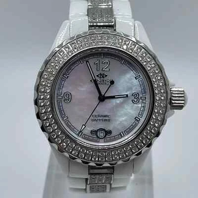Reloj Oniss Paris Mujer 39mm Caja Cerámica Pulsera Madreperla Esfera Fecha Foto 1 de 4