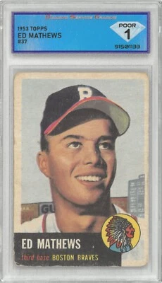 1953 Topps ED EDDIE MATHEWS #37 💎 DSG 1 Ruim - Imagem 1 de 2