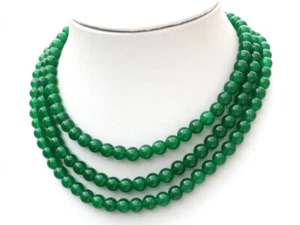 GOLDJUNGE69 GJH * DAMEN EDELSTEIN HALSKETTE COLLIER 3-REIHIG JADE GRÜN 8mm (BEH) - Bild 1 von 3