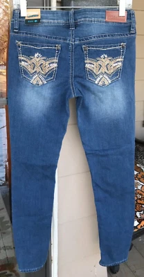 Pantalones de mezclilla Hydaulic 5/6 azules adornados Bailey tiro bajo azteca ajustados $54 nuevos B7 Foto 1 de 4