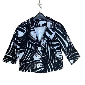 Peter Nygard Women's Blazer Jacket Sz 12 Black White Abstract Print 3/4 Sleeves - Picture 1 of 8