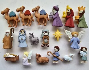 18 Craft Buttons NATIVITY SCENE Mary Joseph Jesus Kings Angel Shepherd Christmas - Picture 1 of 7