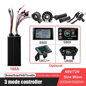 Ebike 48V/72V 100A Controller+Display& Barke PAS Throttle for 3000W-5000W Motor - Picture 1 of 35