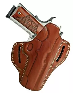 1911 Leather Holster, Right Hand OWB Leather Gun Holster - Fits All 1911 Models - Picture 1 of 14