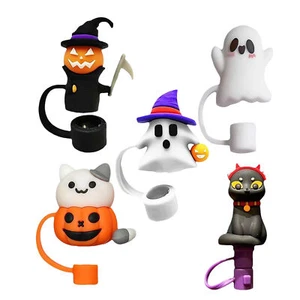 5pcs Halloween Straw Covers With Silicone Straw Caps 10mm Cute Ghost Halloween - Picture 1 of 12
