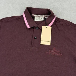 SCOTCH & SODA Men's Medium Pique Maroon Polo Cotton Short Sleeve Golf Classic - Picture 1 of 9