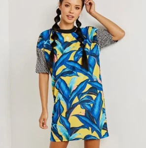 Adidas X Farm Rio Camisa Vestido Grande Tropical Hoja de Palma Estampado Leopardo Deportivo - Imagen 1 de 15