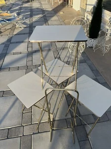 VTG RARE MCM Brass/gold Bamboo Folding TV TRAY TABLES Hollywood Regency - Picture 1 of 15