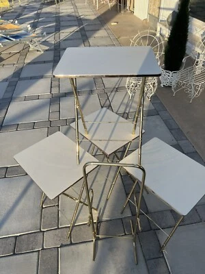 VTG RARE MCM Brass/gold Bamboo Folding TV TRAY TABLES Hollywood Regency - Image 1 of 4