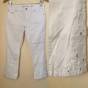 INC International Concepts Straight Leg Regular Crop White Denim Floral Hem - Picture 1 of 8