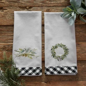 Winter Bird & Wreath Dish Towel Set Embroidered Winter Blessings By Park Designs - Picture 1 of 5