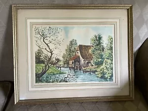 Vintage 1930er Aquatinta Druck signiert The Schrotmühle Paris Radierungsgesellschaft NY Fluss - Bild 1 von 8