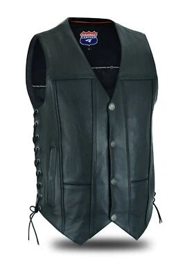 HL11018NKD Hombres Motocicleta Cuero COVINGTON - Chaleco - Bolsillo para Pistola, Encaje Lateral, Cantar Foto 1 de 4