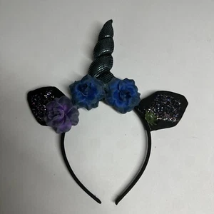 Green And Black Unicorn Sparkle Ears Headband Halloween - Picture 1 of 5