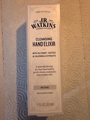 J.R. Watkins Cleansing Hand Elixir MUSK 1 Oz(30mL) Sulfate Free No Rinse - Image 1 of 4