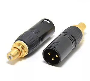 2x XLR Male to RCA Female Socket Adapter Gold Balanced Cable Plug - Picture 1 of 3