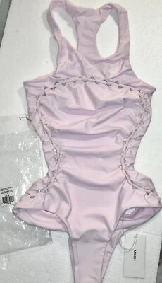 MIKOH Mahina Side Cutout High Neck One-Piece Swimsuit Size Med Cloud Pink New - Image 1 of 4