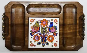VINTAGE MID-CENTURY CHEESE BOARD 1960’s WOOD/TILE LOVE BIRDS - Picture 1 of 11