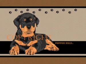 Puppies Rule Rottweiler Paw Prints House Door Mat Doormat Floor Rug - Picture 1 of 3