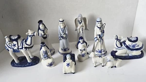 11 Piece Delft Blue Porcelain Christmas Nativity Set by Kurt S. Adler J4020 - Picture 1 of 16