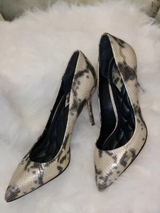 Brian Atwood 7 Women's Snake Skin Platform Leather Pumps Black & White Heels - Picture 1 of 7