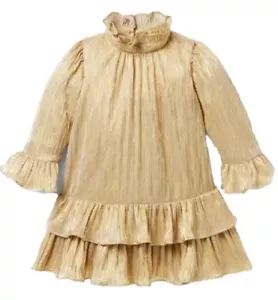 Janie & Jack Plisse Gold Metallic Ruffle Pleated Dress Girls 8 Party Holiday - Picture 1 of 10