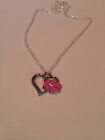 Heart necklace with pink flower silver in colour 18 inch chain