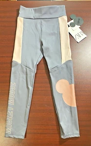 Zara Disney Girls Mickey Mouse Leggings Size 6-7 Gray/Pink 17.5" Inseam - Picture 1 of 7