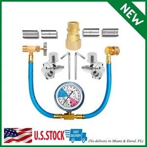 R134A Refrigerator Freon Recharge Hose Gauge Bullet Piercing Valve Self Sealing - Picture 1 of 8
