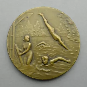 French Antique Medal. Man, Conteste rescue at sea 1949. Swimming. Art Deco. - Picture 1 of 5