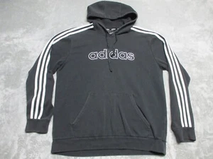 VTG Adidas Hoodie Sweater MEDIUM Black White Logo Three Stripe Sweatshirt Mens - Picture 1 of 19