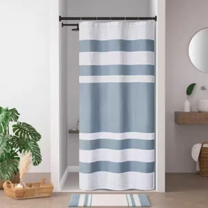 Madison Park Spa Waffle Blue 72 in. x 84 in. Shower Curtain with 3M Treatment - Picture 1 of 8