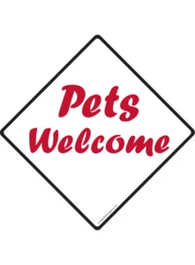 Pets Welcome Cartello per Cani in Alluminio Antiruggine da Esterno o Adesivo in Vinile - Foto 1 di 6