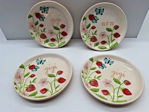 4 Rae Dunn 3 Gigi 1 Mother Coasters Strawberries Butterflies 3 3/4 Ceramic #239 - Picture 1 of 8