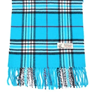 Women's Scarf Sky Blue Check Plaid Tartan Long Warm Soft for Winter 72"x12" - Picture 1 of 2