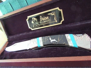 Buck 110 Brian Yellowhorse Gold Veined Jet, Turquoise Jasper. Nickel. Excellent. - Picture 1 of 14