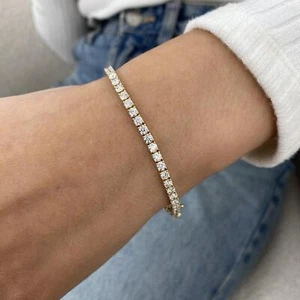 14K Rose Gold Tennis Bracelet Round Lab-Created Diamond 5.13ct F/VS Prong Set - Picture 1 of 9