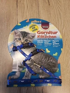 Kätzchengarnitur,blau, Geschirr,Leine,Trixie,Katzengarnitur,Muster,Neu 🐈‍⬛ - Bild 1 von 3
