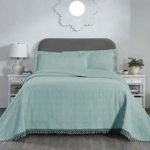 Remi Cotton Blend Jacquard Woven Geometric Fringe Bedspread & Pillow shams Set - Picture 1 of 33