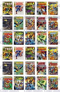 30 Comic Book Edible Cupcake Toppers Wafer Paper Hulk Batman Superman Thor XMen - Picture 1 of 1
