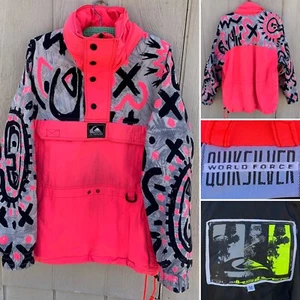 vintage Quicksilver World Force pullover jacket 80s neon geometric made in USA M - Picture 1 of 12