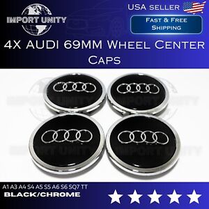 69MM Black Chrome Wheel Rim Center Hub Caps Emblem 4PC Set For Audi 4B0601170A