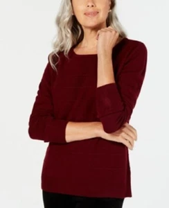 Karen Scott Women's Textured-Stripe Sweater, Merlot Dark Red, XS - Picture 1 of 1