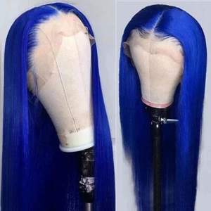 Blau lange gerade Spitze Perücken vorne für Frauen klebrig Faser Haar Perücken sexy - Bild 1 von 13