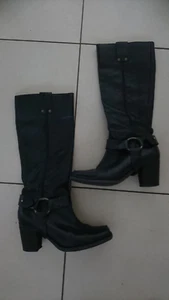 RARE CATERPILLAR CAT BLACK LEATHER KNEE HIGH WESTERN COWBOY STYLE BOOTS UK 5 - Picture 1 of 8