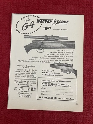 Прицел Weaver Scopes G4 1948 печатная реклама охота реклама - Изображение 1 из 3