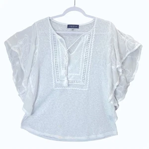 August Silk Top Women’s Size M White Embroidered Blouse - Picture 1 of 9