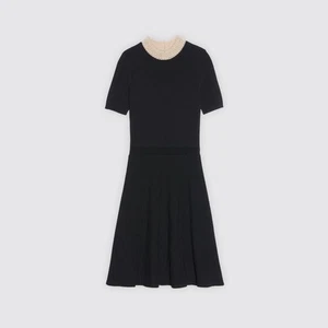SANDRO Paris beaded fit flare knitted dress Bordeaux 36 jeweled collar NWT $370 - Picture 1 of 13